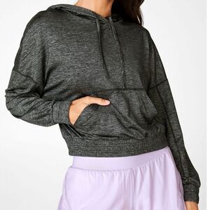 Fabletics Bea Long Sleeve Pullover Hoodie Top Heather Grey Metallic Shimmer XS